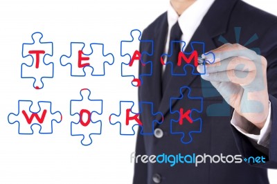 Businessman Drawing On White Board Stock Photo
