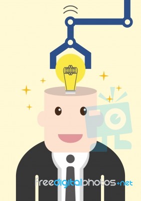 Businessman Get Light Bulb In Head With Idea Concept Stock Image