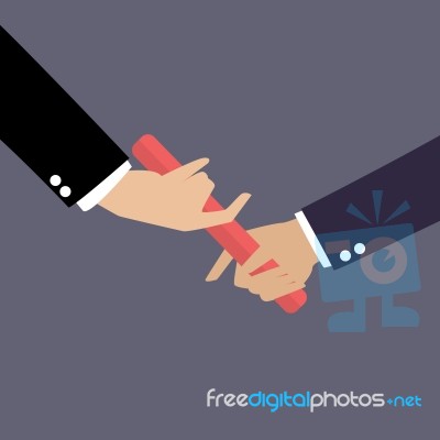 Businessman Hand Passing The Baton In A Relay Race Stock Image