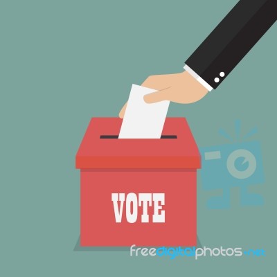 Businessman Hand Putting Paper In The Ballot Box Stock Image