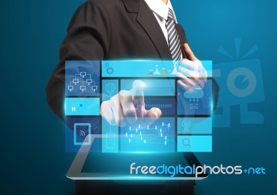 Businessman Hand Touch Screen With Technology Business Stock Image