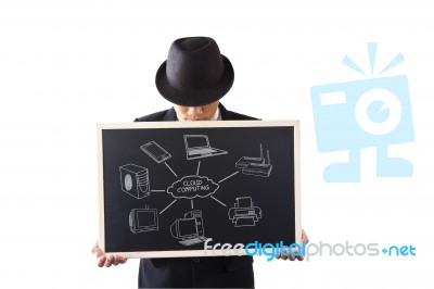 Businessman Holding A Sign Stock Photo
