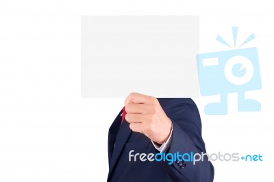 Businessman Holding Blank Paper Stock Photo