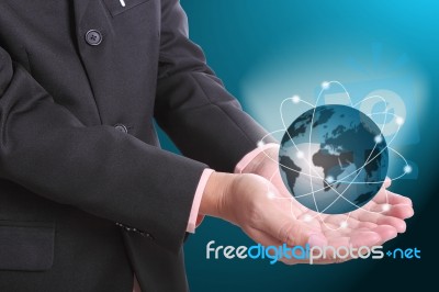 Businessman Holding Global Network Stock Photo