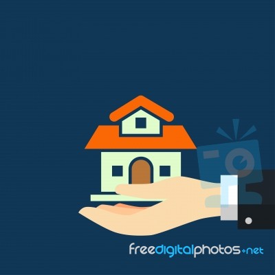 Businessman Holding House- Flat Design Stock Image