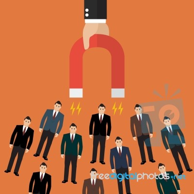 Businessman Holding Magnet Attracting Customers And Clients To B… Stock Image