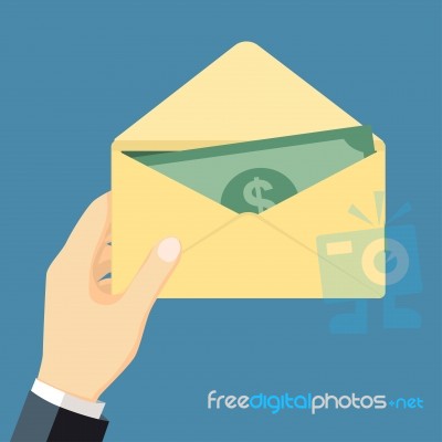 Businessman Holding Money In Envelope- Flat Design Stock Image