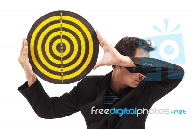 Businessman Holding Target Stock Photo
