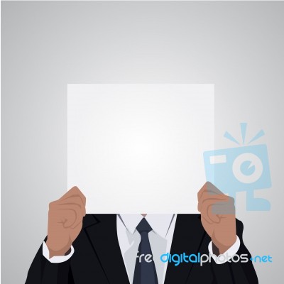 Businessman Holding White Blank Poster. Businessman Pointing At Banner Over White Stock Image