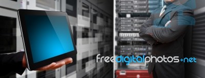 Businessman In Data Center Room Stock Photo