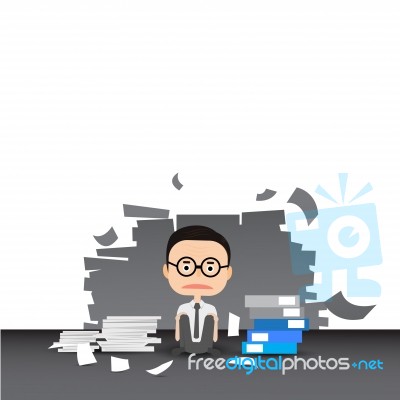 Businessman In Hard Working. A Lot Of Work. Stress At Work Stock Image