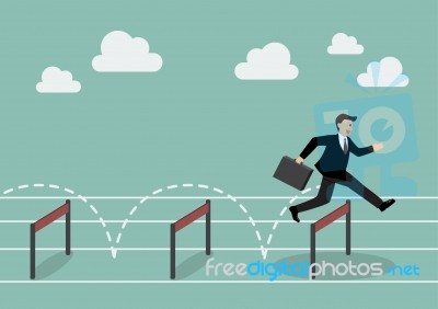 Businessman Jumping Over Hurdle Stock Image