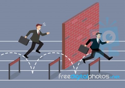 Businessman Jumping Over Hurdle Competition Stock Image