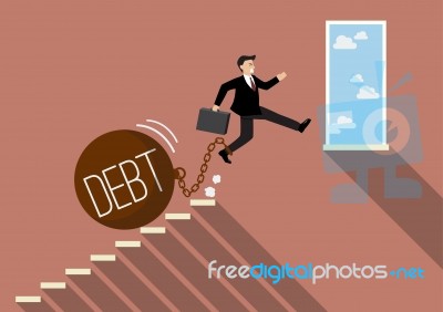 Businessman Jumping To Success With Heavy Debt Stock Image