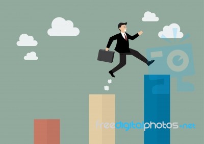 Businessman Jumping Up To A Higher Bar Chart Stock Image
