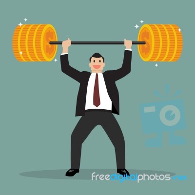 Businessman Lifting Exercise With Barbell Coin Weight Stock Image