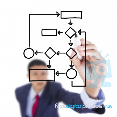 Businessman Look Up And Writing Blank Diagram Stock Photo