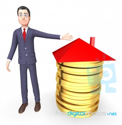 Businessman Money Represents Real Estate And Bank 3d Rendering Stock Image