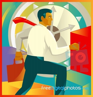 Businessman Officer Worker Clock Retro Stock Image