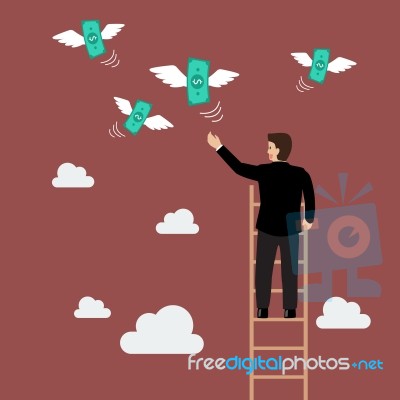 Businessman On The Ladder Catching A Money Fly Stock Image
