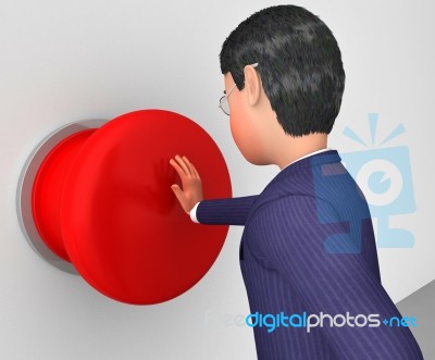 Businessman Pushes Button Represents Get Going And Activate Stock Image