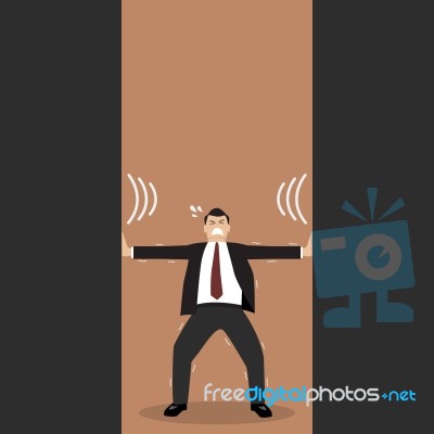 Businessman Pushing Against Squeezing Walls Stock Image