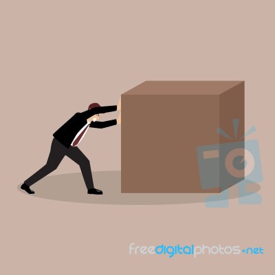 Businessman Pushing Huge Cube Stock Image