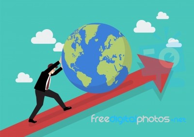 Businessman Pushing The World On Graph Up Stock Image