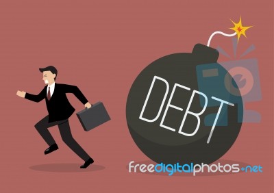 Businessman Run Away From Debt Bomb Stock Image
