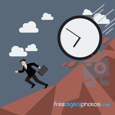 Businessman Running Away From Clock Attack Stock Image