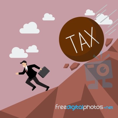 Businessman Running Away From Heavy Tax That Is Rolling Down To Stock Image
