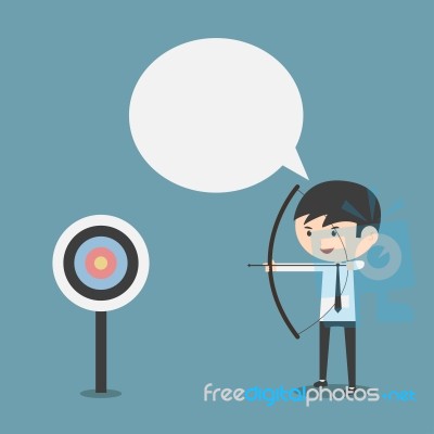 Businessman Shooting Target With A Bow , Speech Bubble Stock Image