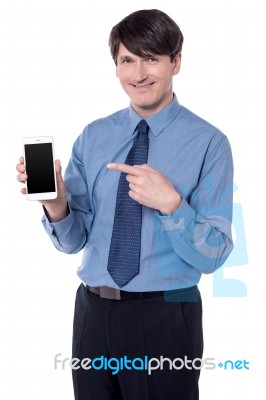 Businessman Showing Blank Screen Stock Photo