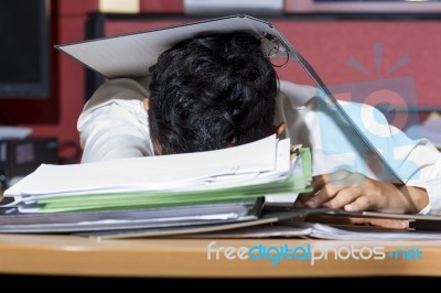 Businessman Sleep During Working Stock Photo
