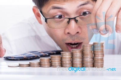 Businessman Stack Money Coin Stock Photo