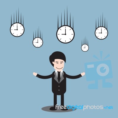 Businessman Standing And Time Clock Falling Stock Image