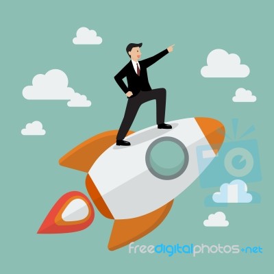 Businessman Standing On A Rocket Stock Image