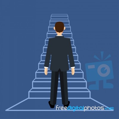 Businessman Standing On Ladder Or Stair Stock Image