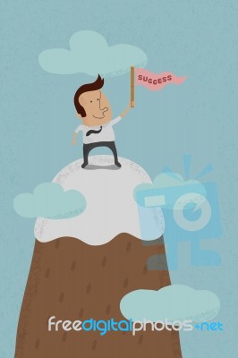 Businessman Standing On The Top Of A High Mountain Stock Image
