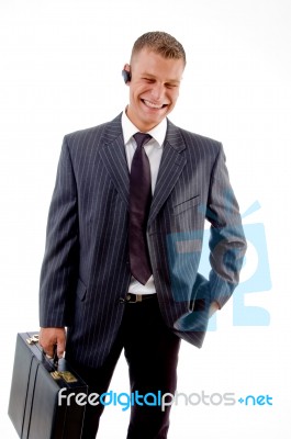 Businessman Standing With Briefcase Stock Photo