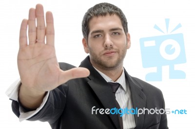 Businessman Stopping Someone Stock Photo