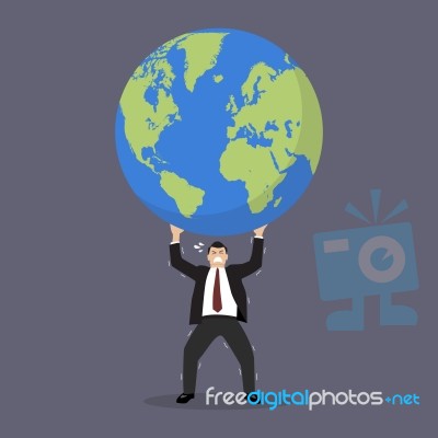 Businessman Struggling To Carry Globe Stock Image