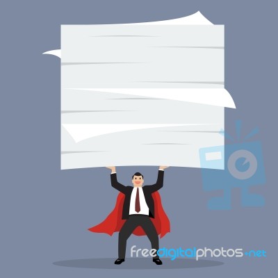 Businessman Superhero Lifting A Lot Of Documents Stock Image