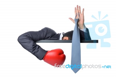 Businessman Surrender By Show Hand Up With Neck Tie Stock Photo