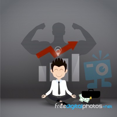 Businessman Thinking During Meditation, With Shadow Man Strong Background Stock Image