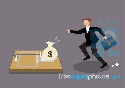 Businessman Try To Pick Money From Mousetrap Stock Image