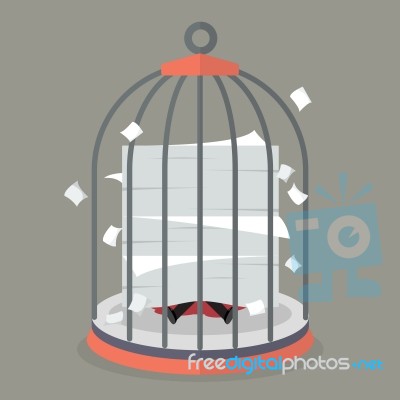 Businessman Under A Lot Of Documents In Bird Cage Stock Image
