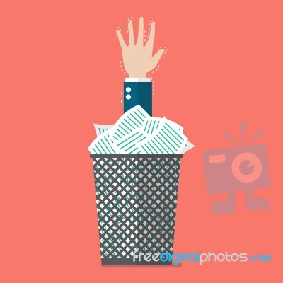 Businessman Under A Lot Of Documents In The Trash Can Stock Image