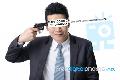 Businessman Use Gun Shoot Word Impossible In His Head Isolated O… Stock Photo