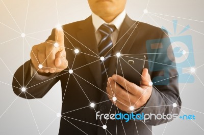 Businessman Using Smart Phone Connect To Cloud Network  Stock Photo